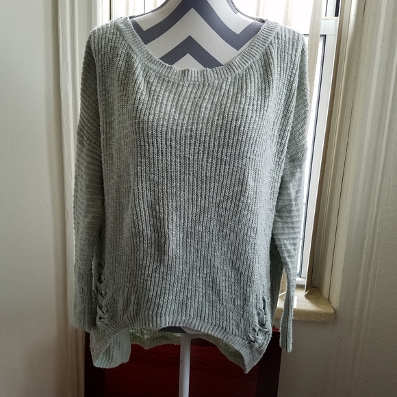 Express green lace up detail high low sweater - Picture 1 of 8